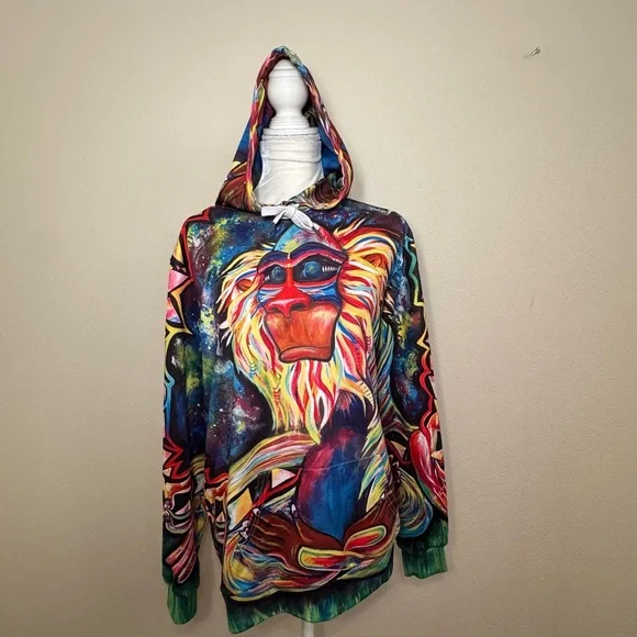 Meditating Rafiki Mandrill Unisex Hoodie From The Lion King - Picture 3 of 16